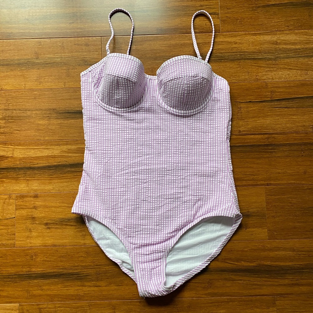JCrew underwire one piece swimsuit in seersucker